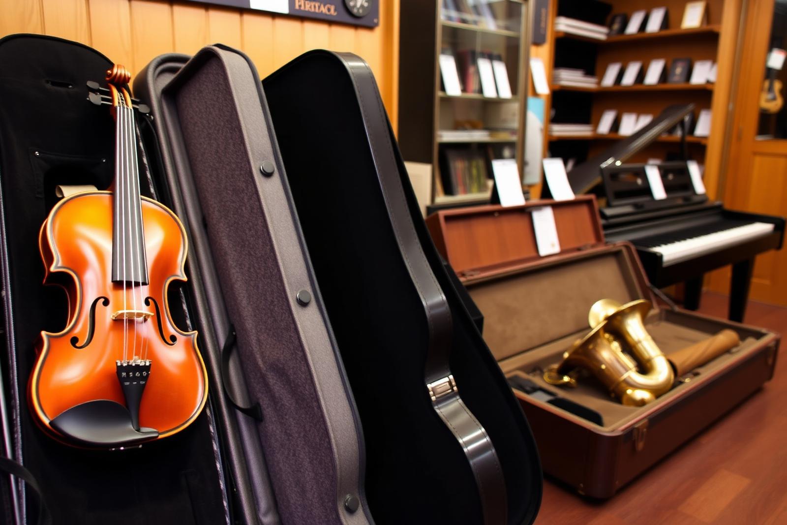 Rental instruments in cases ready to go out