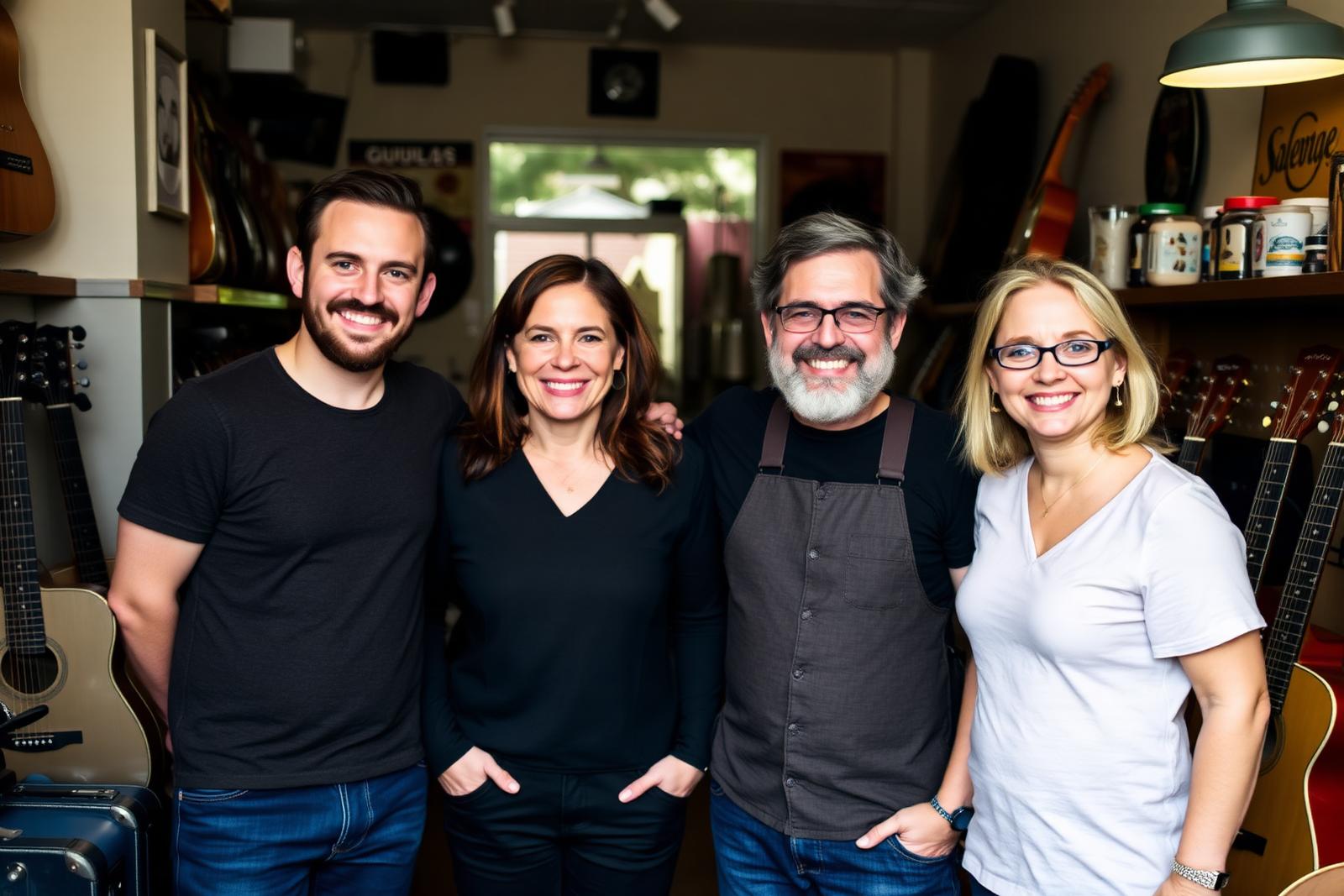The team of musicians who run the shop